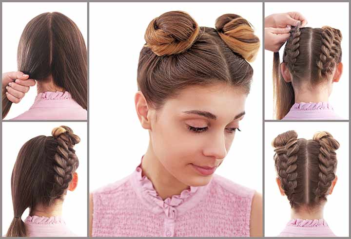 Cinnamon bun reverse braided hairstyle for girls