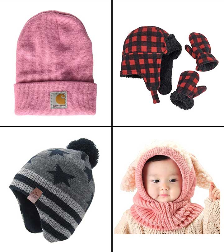 FH Baby Hat Autumn and Winter Baby Striped Knit Hat Boys and Girls Ear Protection Warm Headgear Color : Off-White