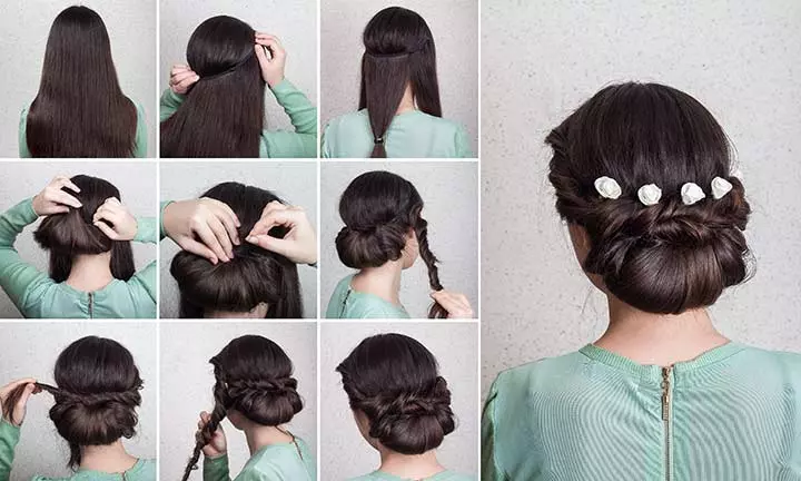 Twisty dutch braided bun hairstyle for girls