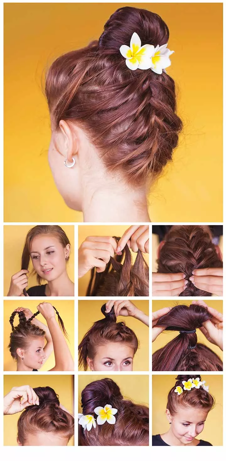 top bun with two way braided hairstyle for girls