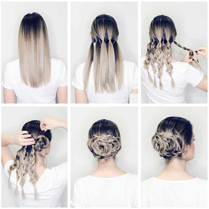 Five roses braided bun hairstyle for girls
