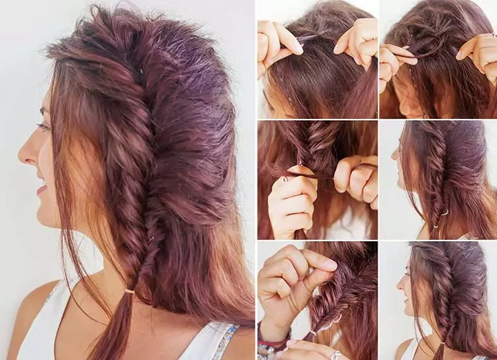 Twisted fishtail braided hairstyle for girls