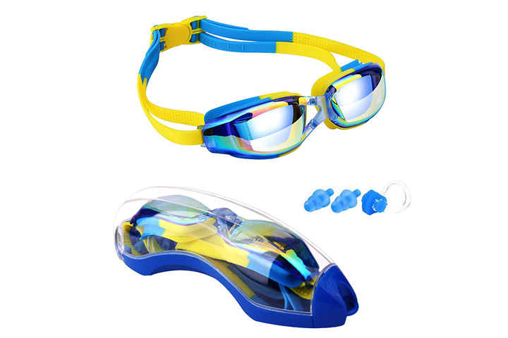 Age 3-15 Pack of 2 Hutigertech Kids Swim Goggles No Leaking Anti Fog UV Protection Soft Silicone Frame Swimming Goggles with Case,Nose Clip,Earplugs for Boys Girls Youth Kids 