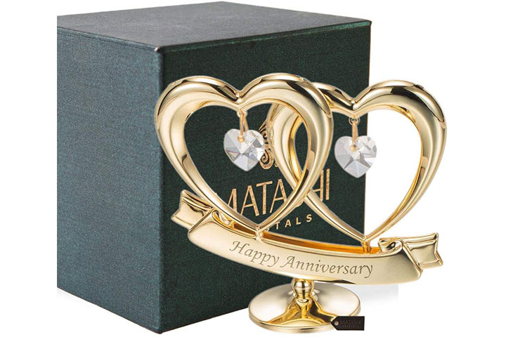 Matashi 24K Gold Plated Double Heart Figurine