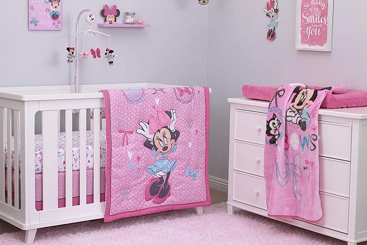 Disney Baby Minnie Mouse All About Bows 4 Piece Nursery Crib Bedding Set