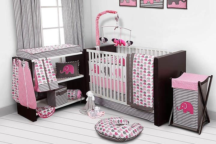 Elephants PinkGrey 10 Piece Crib Set