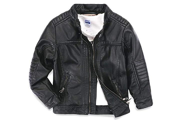 LJYH Boys Fashion Botton Down Spread Collar Faux Leather Moto Jacket