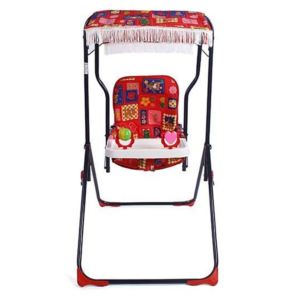mother touch baby swing