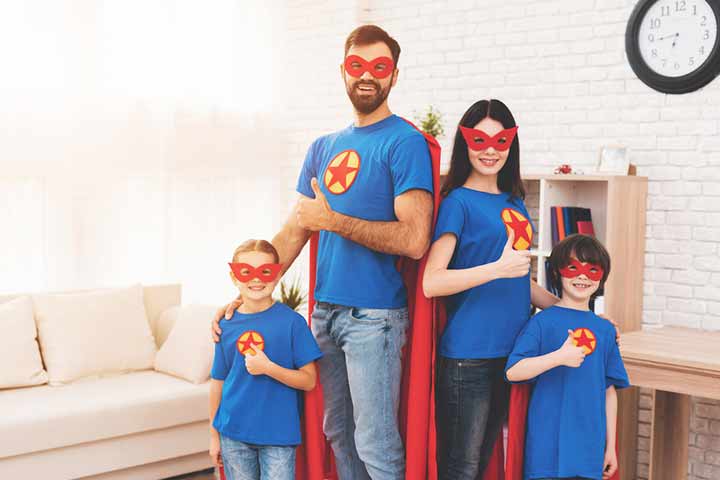 Superhero costumes family photo idea