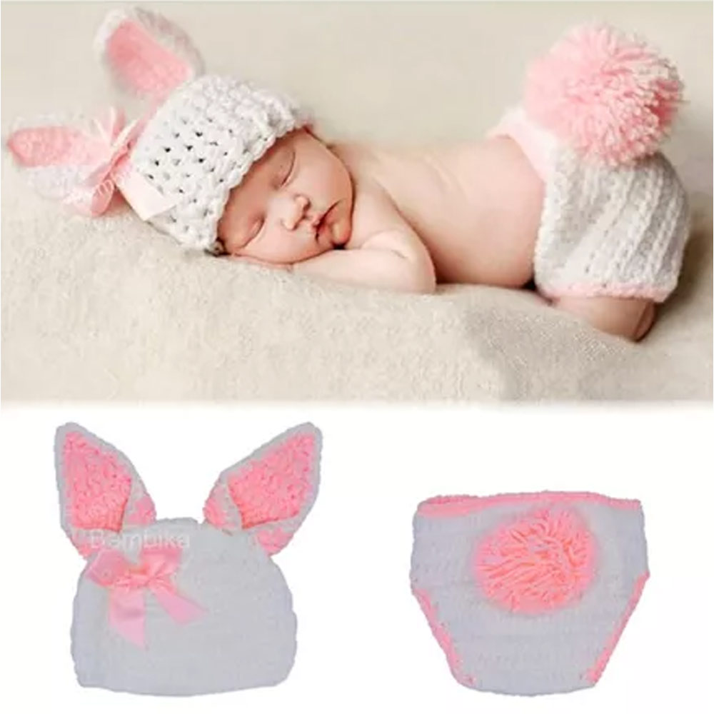 Bembika Knitted Bunny Cap & Diaper Cover Photo Props Set