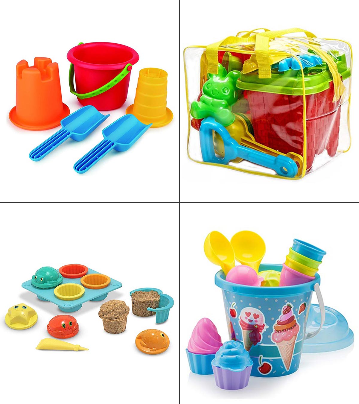 TOYMYTOY Sand Toy Set 8Pcs Beach Castle Sand Tools Creative Sand Moulds Kits with Bucket for Kids