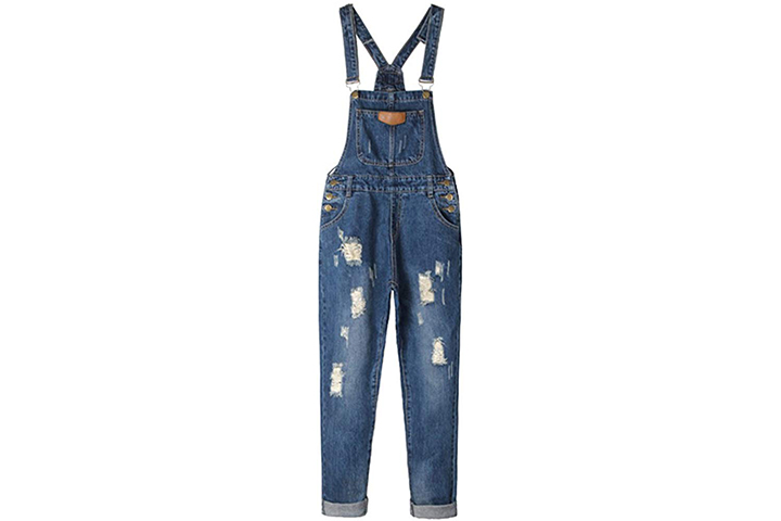 2020 New Casual Ripped Adjustable Straps Denim Overalls Plus-Size Pants Stretch Ripped Casual Loose Overalls for Women,ArmyGreen S