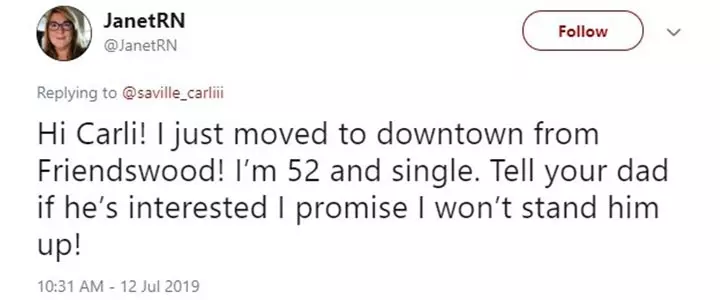 Tell your dad if he’s interested I promise I won’t stand him up