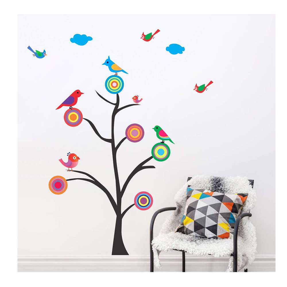 Creatick Studio Colourful Birds on a Tree Wall Sticker