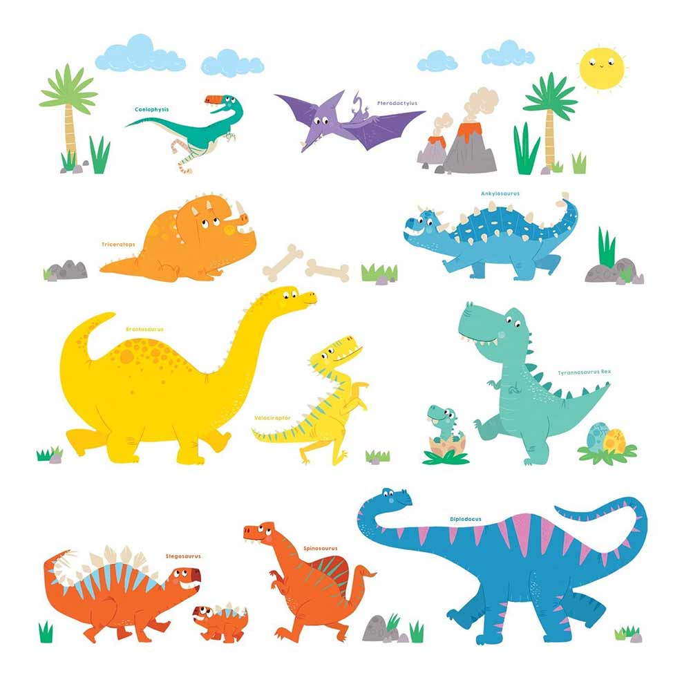 Decowall Colourful Dinosaur Kids  Wall Sticker