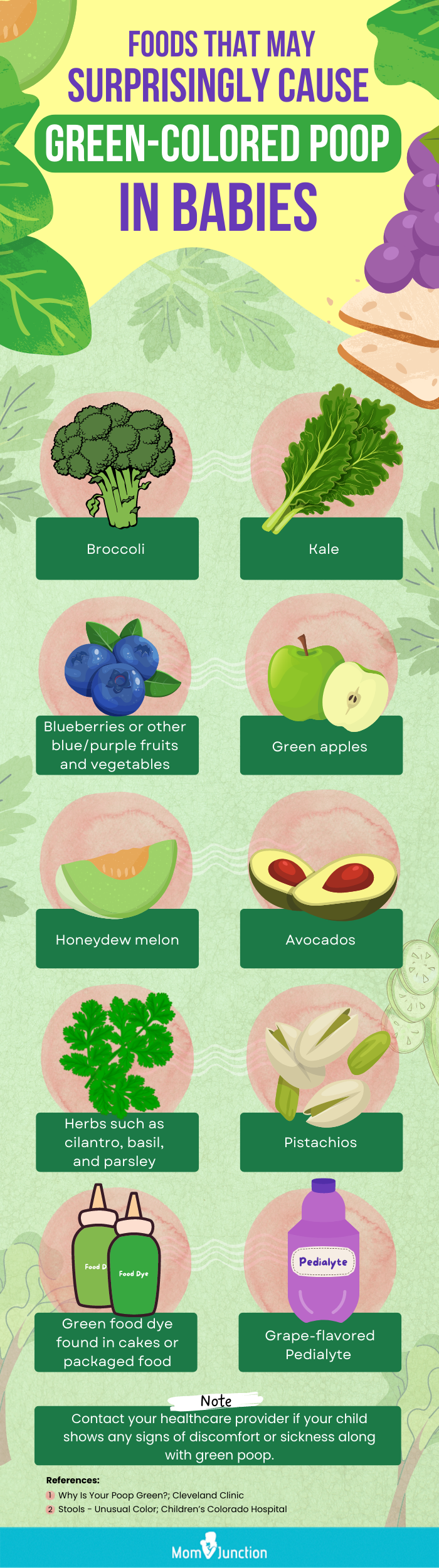 what foods cause green poop in babies (infographic)
