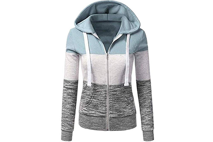Newbestyle Women's Casual Color Block Zip Up Hoodie Jacket with Pocket
