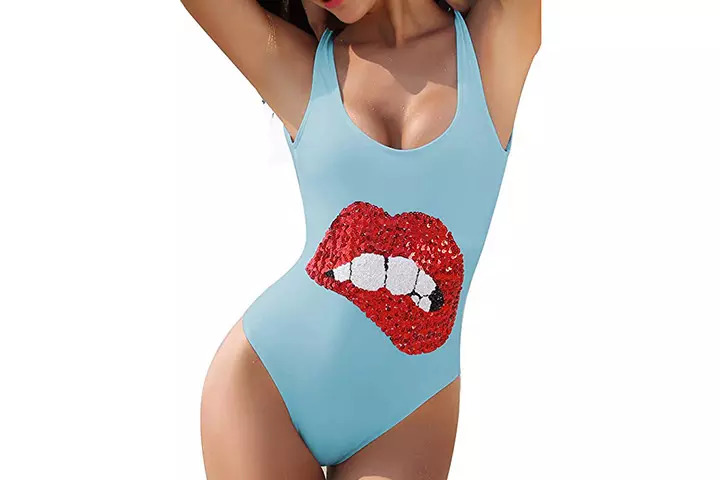 QueenDream Unique One-Piece Sequin Glitter Monokini Swimwear