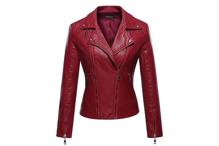 Tanming Womens Faux Leather Moto Biker 