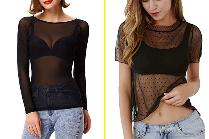 womens black sheer top