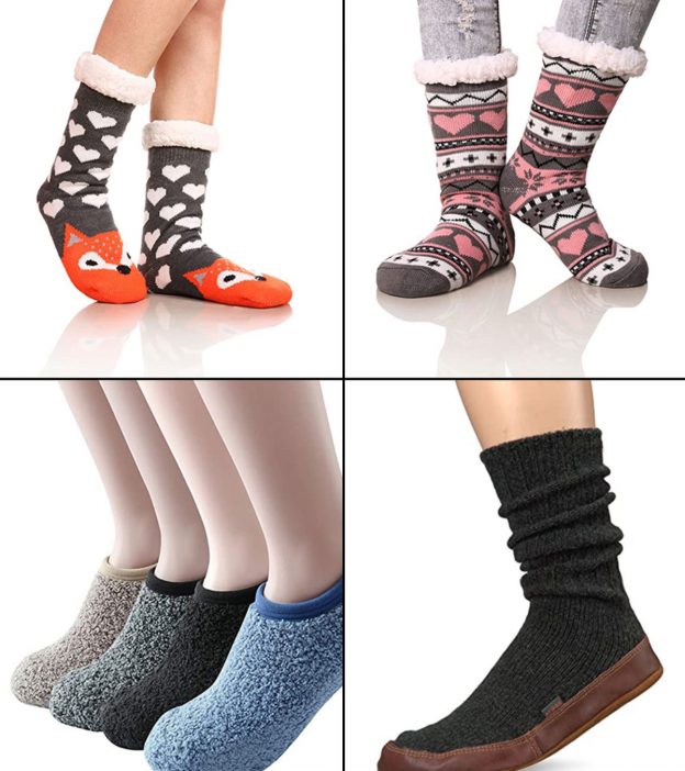 Thick Warm Slipper Socks with Non-Slip Women Cozy Lined Socks Slippers Hospital Bootie Slipper 