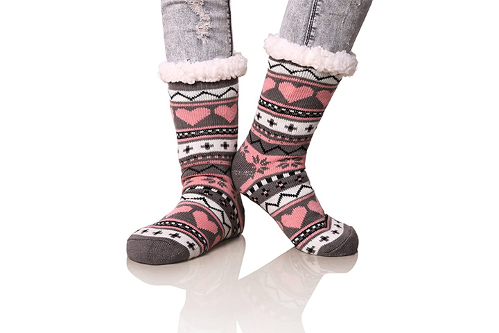 Winter Home Indoor Floor Socks YYDS Womens Thermal Slipper Socks Sherpa Lined Slipper Socks Fleece Lined Non Slip Grip Ankle Socks 