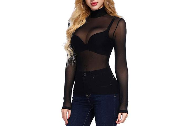 women's tops with sheer sleeves