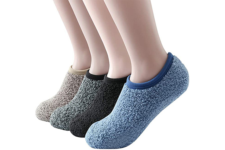4 Pairs Non Slip//Skid Fuzzy Gripper Slipper Socks Winter Fluffy Cozy Fleece Hospital Socks for Men/&Women