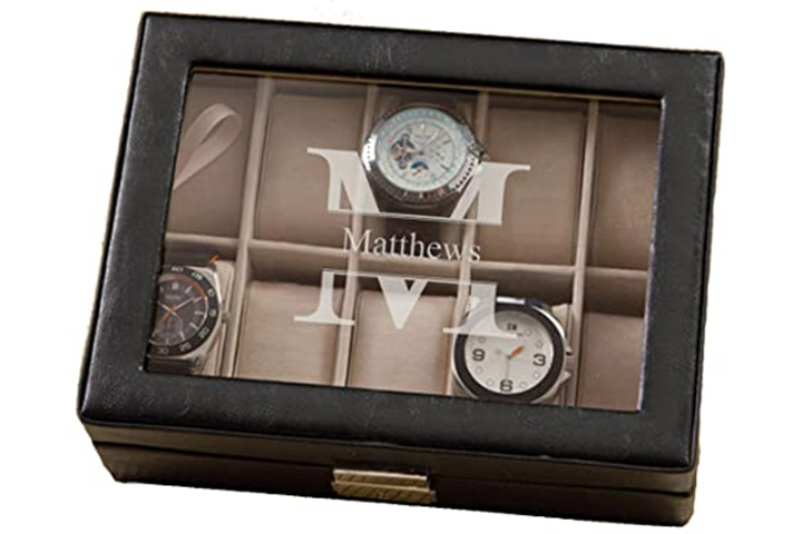 A Gift Personalized Monogrammed Leather Watch Box