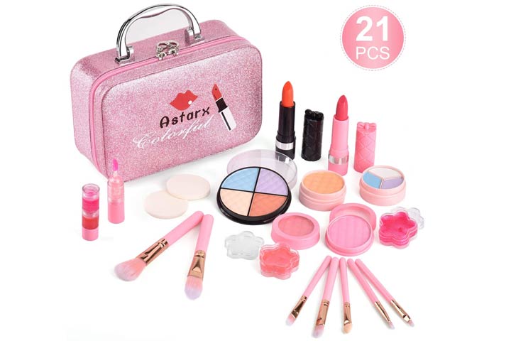 Gift for Toddler and Little Children Age 3 4 5 6 7 8 9 10 Years Washable Play Make up for Kids Set Toy Non Toxic Sprinkles Toyz Real Kids Makeup Kit for Girls: with Pink Unicorn Purse 