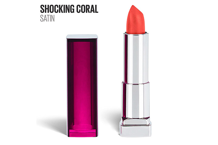 Maybelline New York Color Sensational Coral Lipstick, Satin Lipstick, Shocking Coral