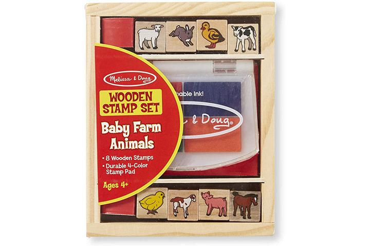 Melissa & Doug Wooden Stamp Set, Happy Handles