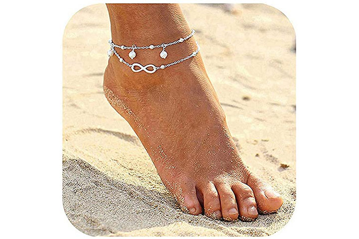 One Pair Beautiful Anklets AH-8254 Silver Plated Ankelt Women Foot Jewelry Flower Anklet Beads Anklet 