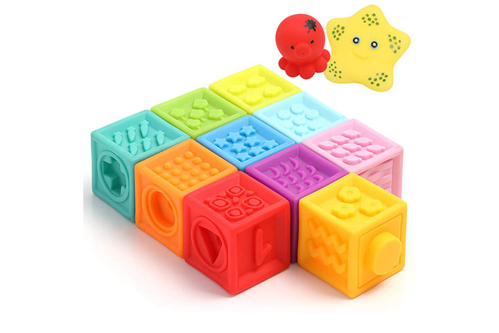  Baby Blocks - Soft Easy to Squeeze Sensory Stacking Blocks for Babies