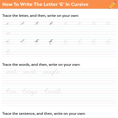 how to write the letter e in cursive worksheets