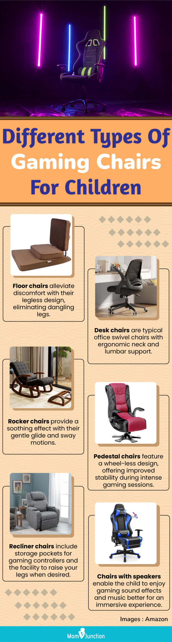 Different Types Of Gaming Chairs For Children (infographic)