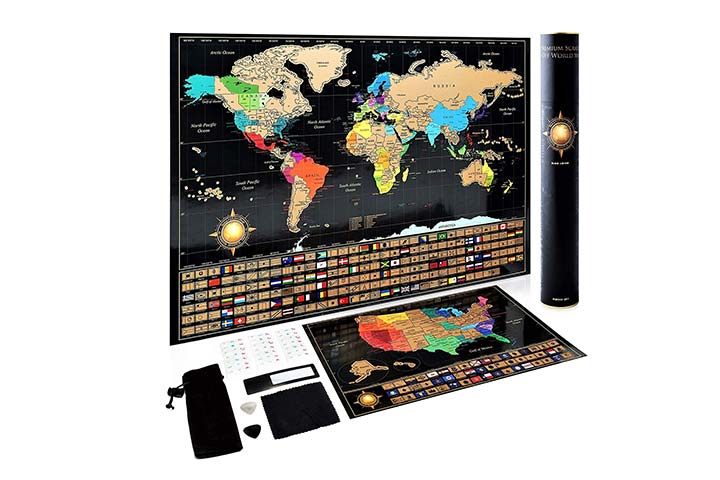 InnovativeMap Scratch Off World Map Poster With Accessories Set All Country Flags