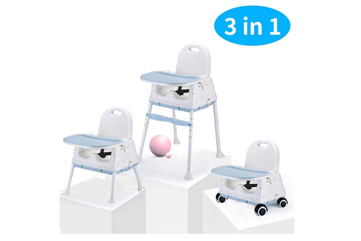 LBLA 3-in-1 Baby Feeding Portable High Chair, Toddler Booster Seat