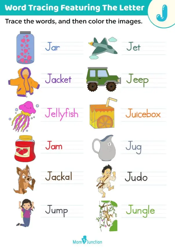 Printable Words Beginning With The Letter J Worksheet