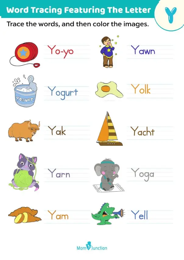 Trace The Words With Letter Y