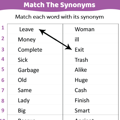 Match-The-Synonyms Worksheet For Kindergarten