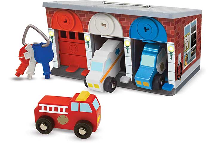 Melissa & Doug Keys & Cars Wooden Rescue Garage Toy 