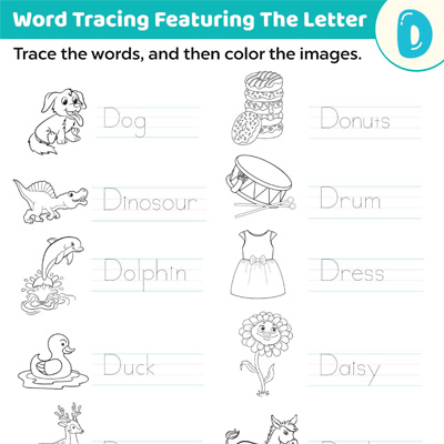 Trace The Words Start With "D" | Worksheets | MomJunction