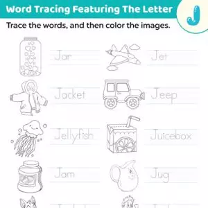 Trace The Words With The Letter J Worksheet