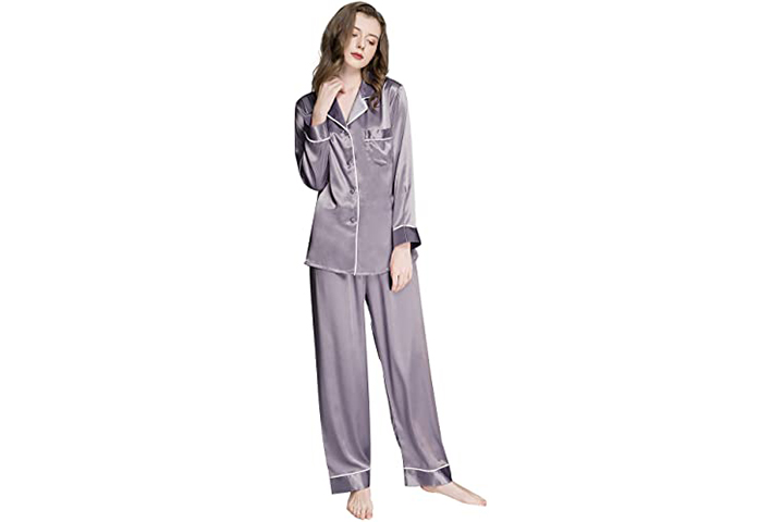 Women Silk Satin Pajamas Set Button