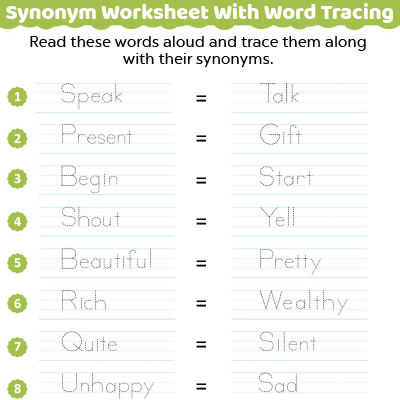 Trace-the-synonyms Worksheet For Kindergarten