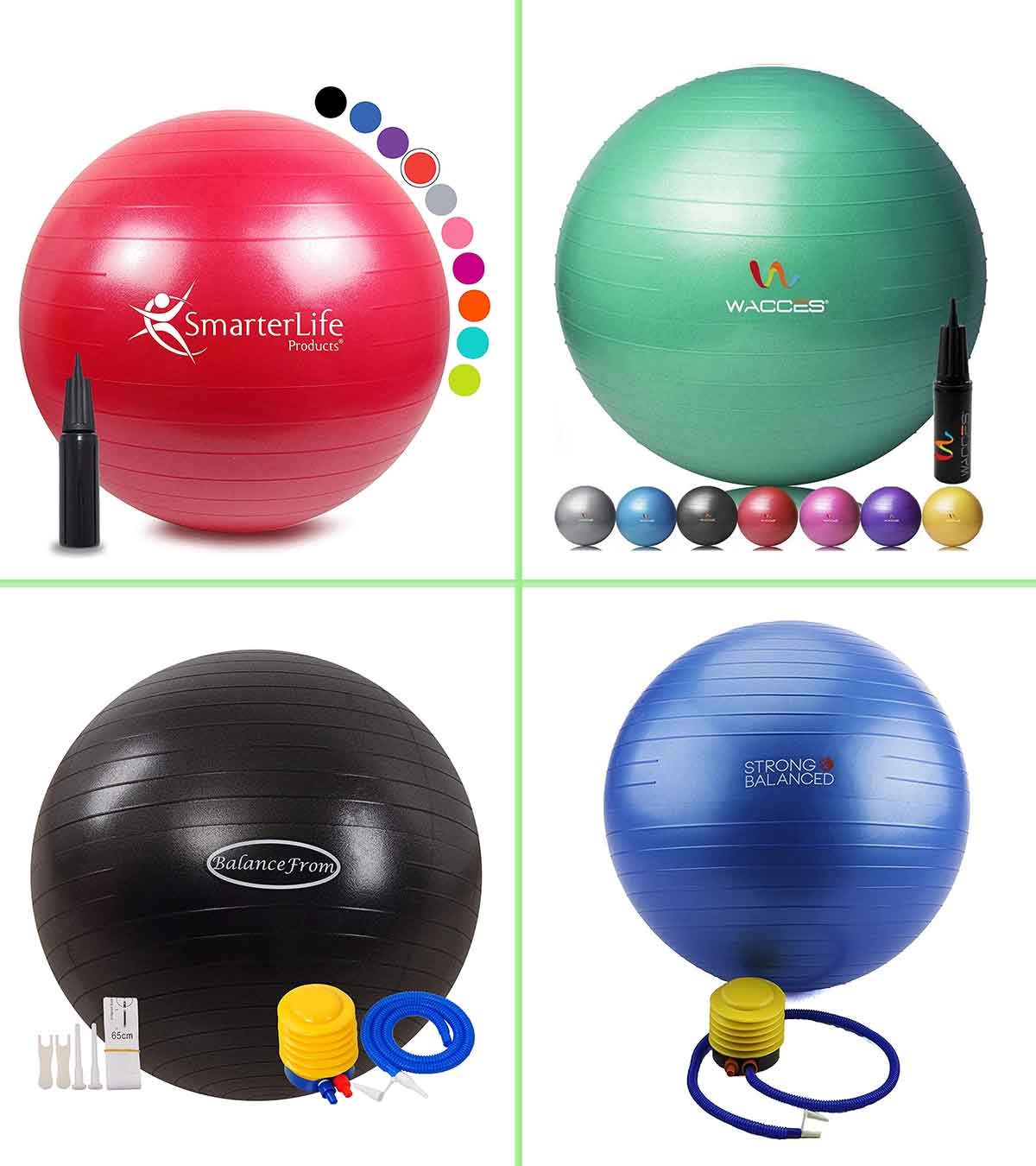 Wacces 55cm 65cm 75cm Exercise Ball & Air Pump for Yoga Fitness Pilates 8 Colors 