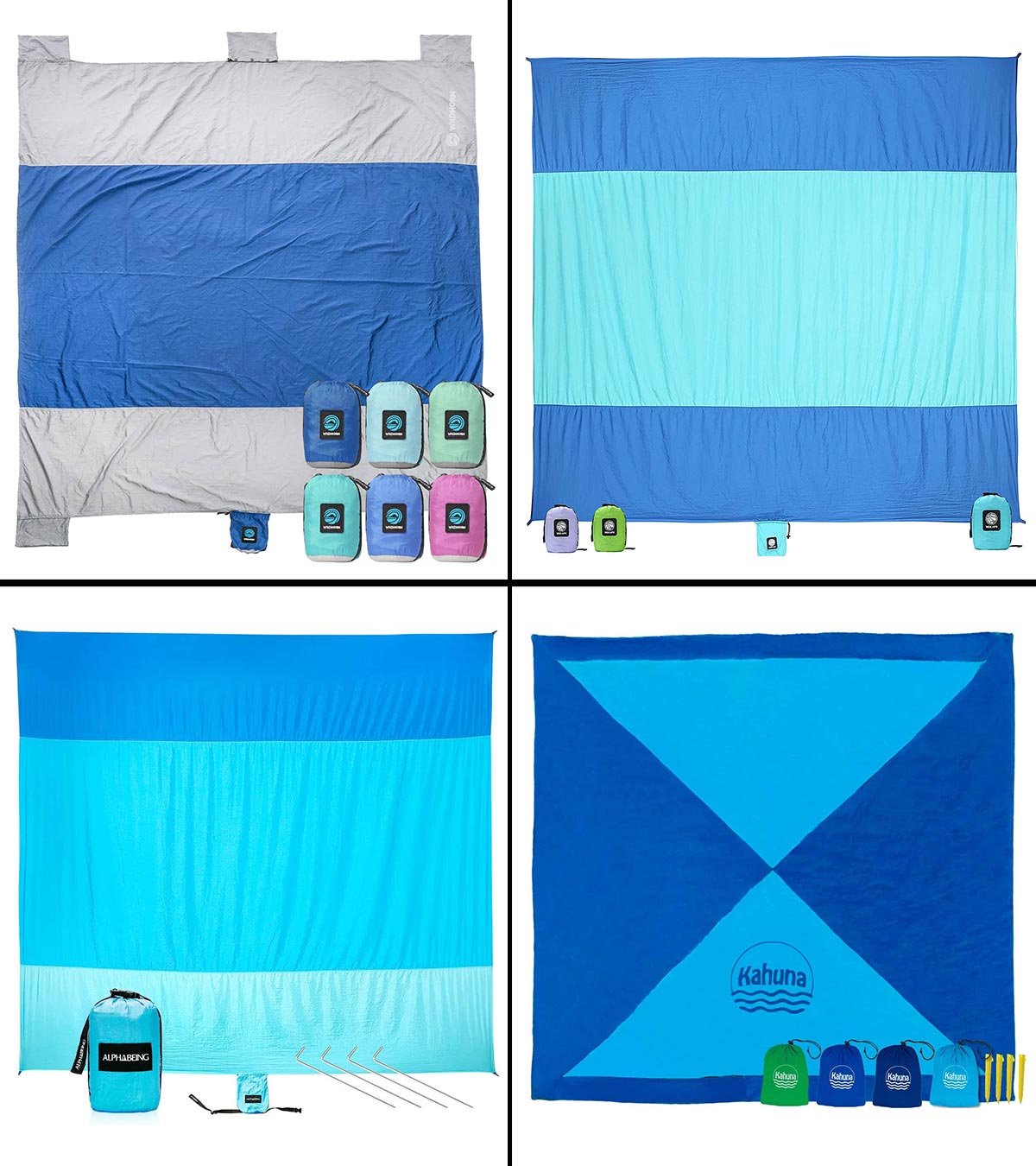 Hiwoss Sand Proof Beach Blanket,Waterproof Sand Free Beach Mat Large 71”x 60” with Corner Pockets,Portable Mesh Bag for Beach Festival,Picnic,Travel and Outdoor Camping,Watercolor Blue and Teal