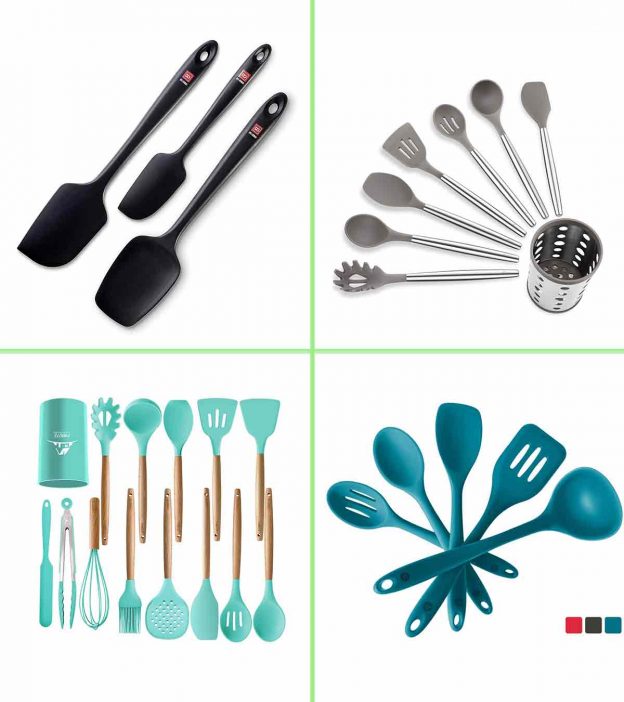 Red Heat Resistant Cooking Utensil Set from Nonstick Silicone