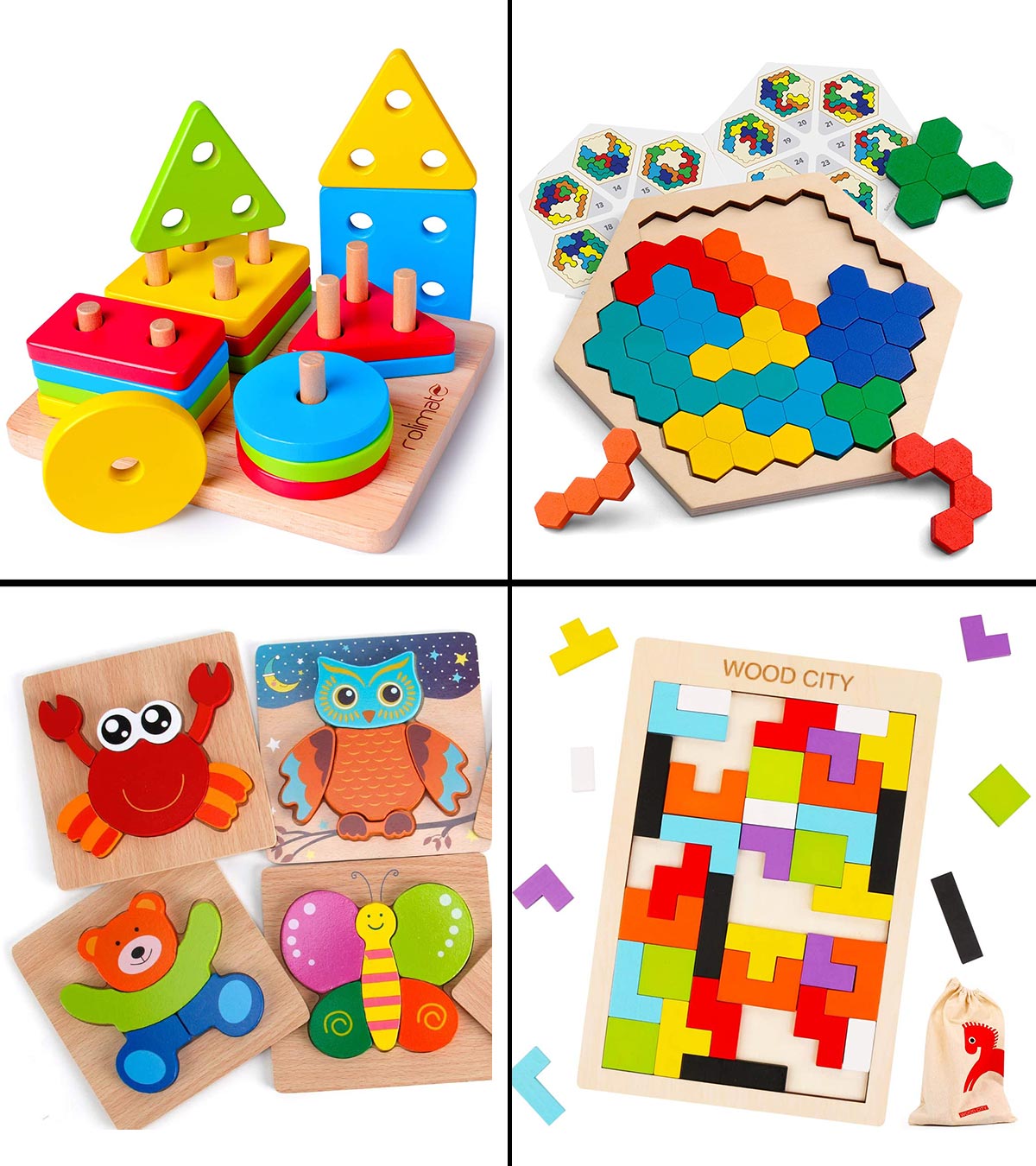 6 in 1 Cube 3D Wooden Puzzle and A Set of Wooden Tangram Childrens Educational Toys Marine Animal Childrens Brain Thinking and Imagination Stimulation Eye-Hand Coordination Exercise 